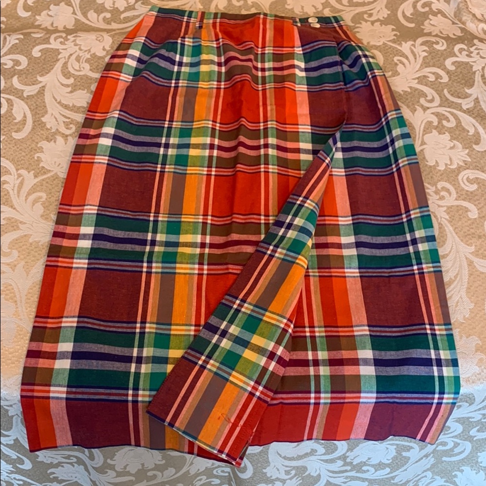 Talbots Red and Blue Midi Wrap Pencil Skirt